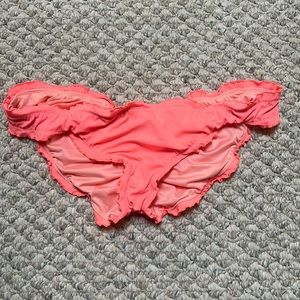 Victoria’s Secret coral ruched bikini bottom. Size large